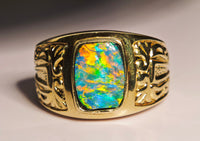 10K Natural Australian Black Opal Signet Ring