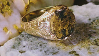 9ct Yellow Gold Ornate Black Gold Quartz Ring