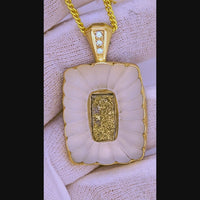 14K Diamond & Gold Quartz Pendant 14.40 Grams