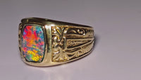 10K Natural Australian Black Opal Signet Ring