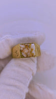 10K Gold Quartz Signet Ring Floral Motif