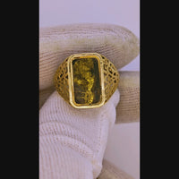14K BLACK Gold Quartz Signet Ring - Vintage Italy