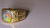 10K Natural Australian Black Opal Signet Ring